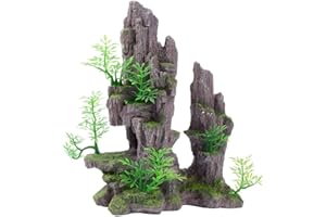 SAIM Aquarium Mountain View Stone with Tree, Rock Betta Hideout Cave Mountain Landscape Fish Tank Decoration