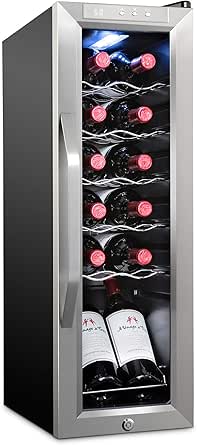 Ivation 12 Bottle Compressor Wine Cooler Refrigerator w/Lock | Large Freestanding Wine Cellar For Red, White, Champagne or Sparkling Wine | 41f-64f Digital Temperature Control Fridge Stainless Steel