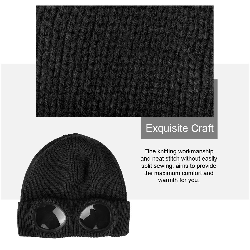 Vbiger Wintermütze Warm Beanie Cap Stretchy Strick Slouchy Beanie mit abnehmbaren Gläsern und Plüsch Futter, geeignet für Shopping Reisen und Outdoor Aktivitäten