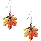 Seakuur Orange Maple Leaf Faux Leather Drop Earrings Thanksgiving Lightweight Leather Dangle Earring Autumn Fall Halloween Jewelry for Women
