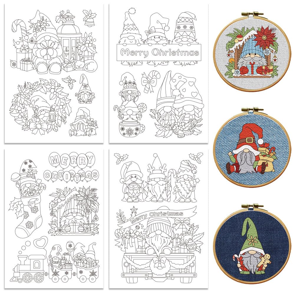 peacoblue Water Soluble Embroidery Patterns for Beginners 4 Sheets Chirstmas Fairies with 20pcs Patterns, Wash Away Stick and Stitch Dissolvable Embroidery Paper for Hand Sewing Lovers Women Adult