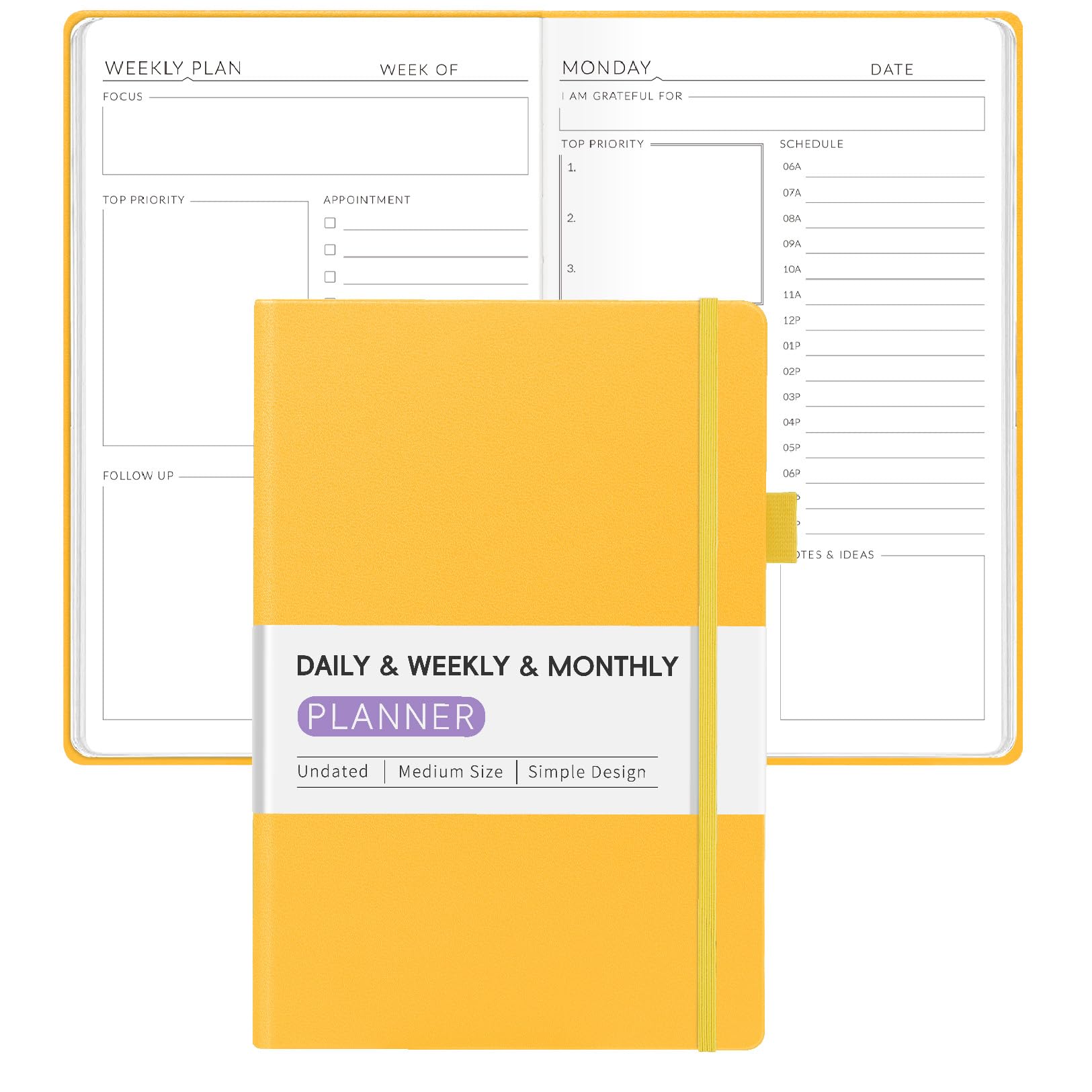 Photo 1 of Undated Weekly Planner for 2025, Forvencer Simplified Daily & Weekly & Monthly Calendar Planner, Cute Daily Organizer Notebook, Agenda Journal to Track Goals & Tasks, Start Anytime, A5 Size, Yellow