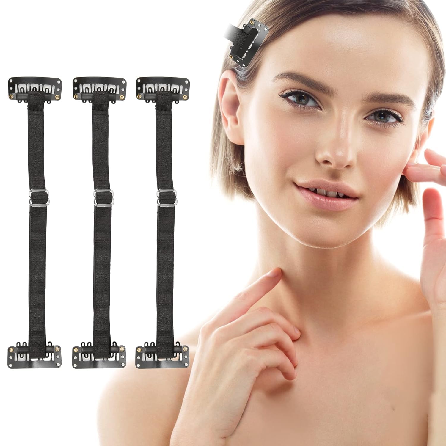 3pcs Facelift Bands with Clips, Reusable Face Lift Stretching Strap Hairpin Face Lifting Patch for Hair, Facelift Patch Straps Elastic Band Adjustable For Hair, Instantly Remove Eye Fishtail Wrinkles