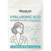 iReaLax Hyaluronic Acid Powder | Low Molecular Weight Hyaluronic Acid Serum Powder | 2oz (56.7g) Cosmetics Grade | Sodium Hyaluronate HA | LMW HMW Ingredients to Make Gel and DIY Serums