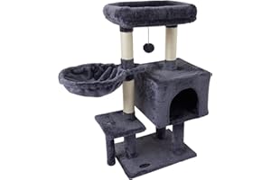 FISH&NAP Cute Cat Tree Kitten Cat Tower for Indoor Cat Condo Sisal Scratching Posts with Jump Platform Cat Furniture Activity Center Play House SmokyGrey