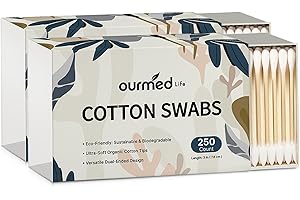 Ourmed Life Cotton Swabs – Biodegradable Bamboo & Cotton, Double-Tipped Cleaning Swabs with Pointed & Round Tips, Hypoallergenic for Ear, Makeup, Eye Makeup Removal, Nail Polish Touch-Ups (500 Ct)