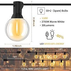 GvvooHome Outdoor String Lights 100FT, G40 Led