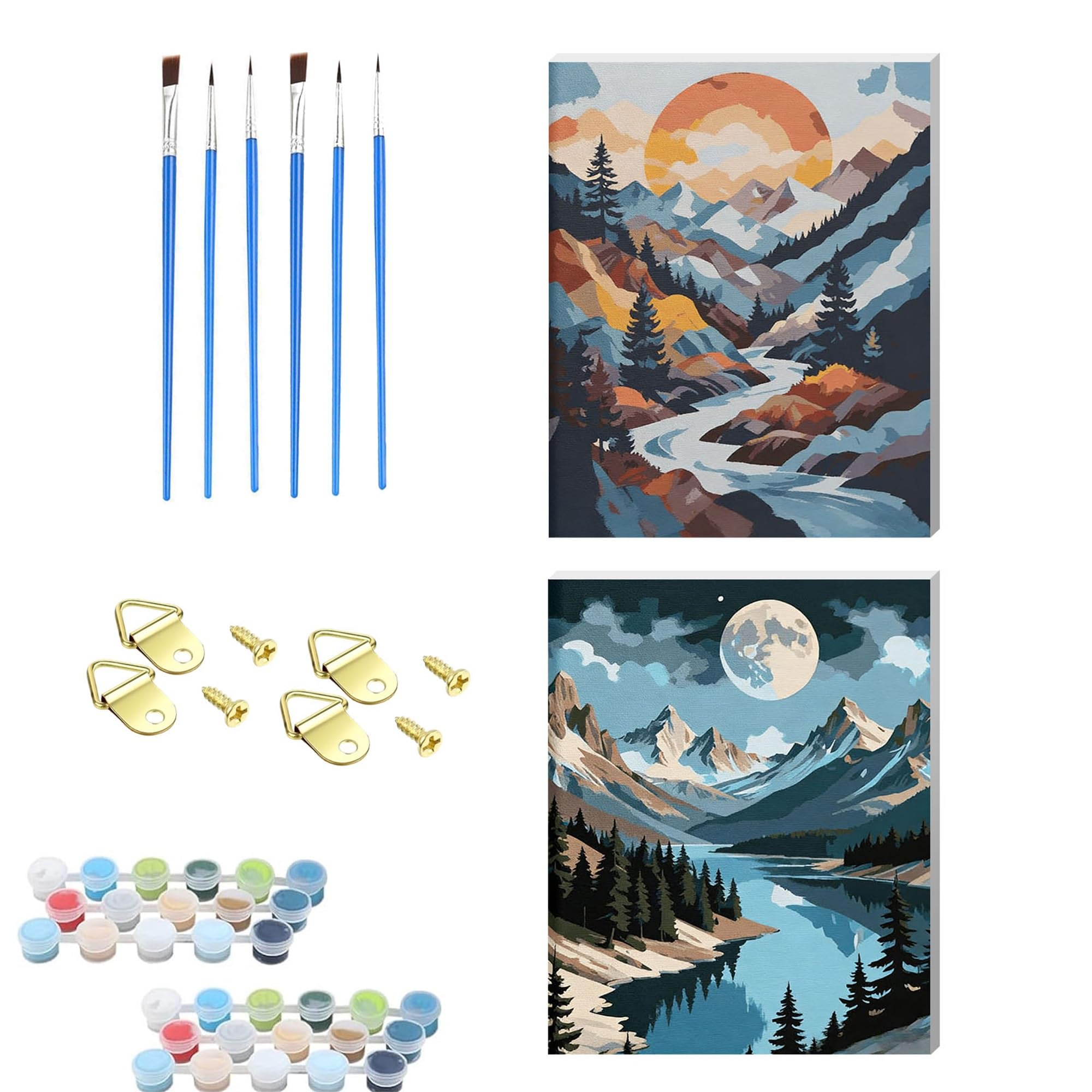 NZNANCHU Mountain Wooden Framed Paint by Number for Adult,Landscape DIY Painting Kits for Adults,River Color by Numbers,Small Paint by Number Canvas Crafts Watercolor for Beginners Hoom Decor