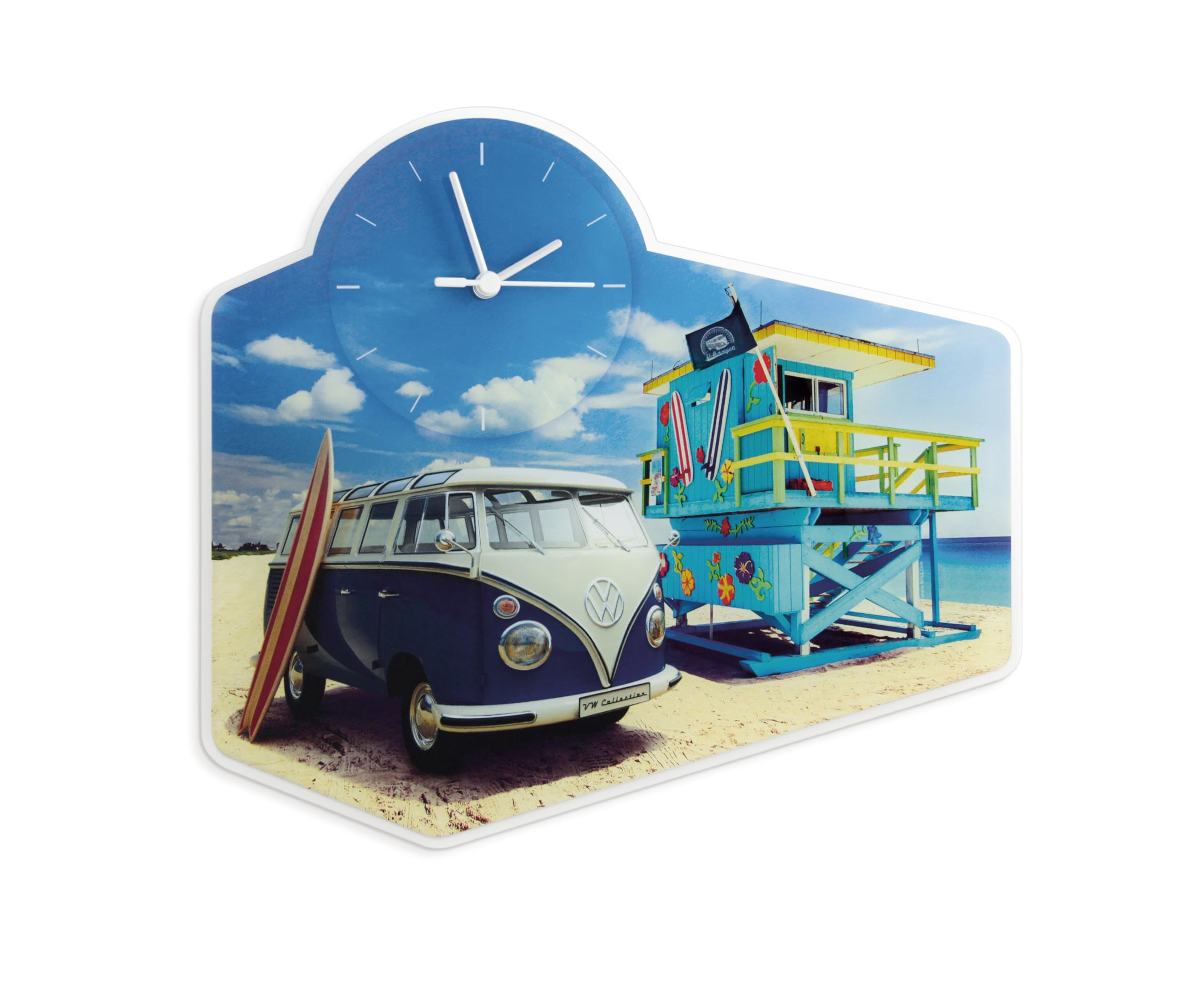 BRISA VW Collection - Volkswagen Retro Vintage Wall Quartz Clock made of Acrylic Glass in T1 Bus Campervan Design (Beachlife/Multicolor)