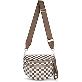 Lushandy Bum Bag Women's Checkered Crossbody Bag Nylon Cross Body Bags Plaid Mom Everyday Purse for Travel