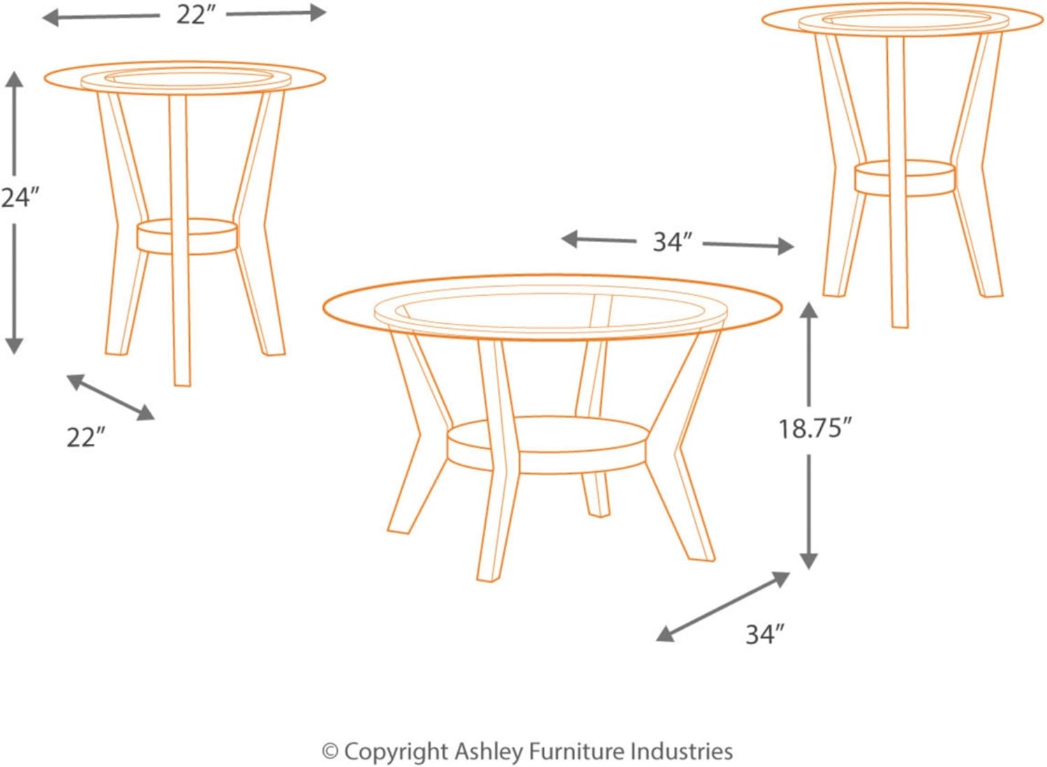 Signature Design by Ashley - Fantell Circular Glass Top Occasional Table Set - Includes Cocktail Table & 2 End Tables, Dark Brown: Furniture & Decor