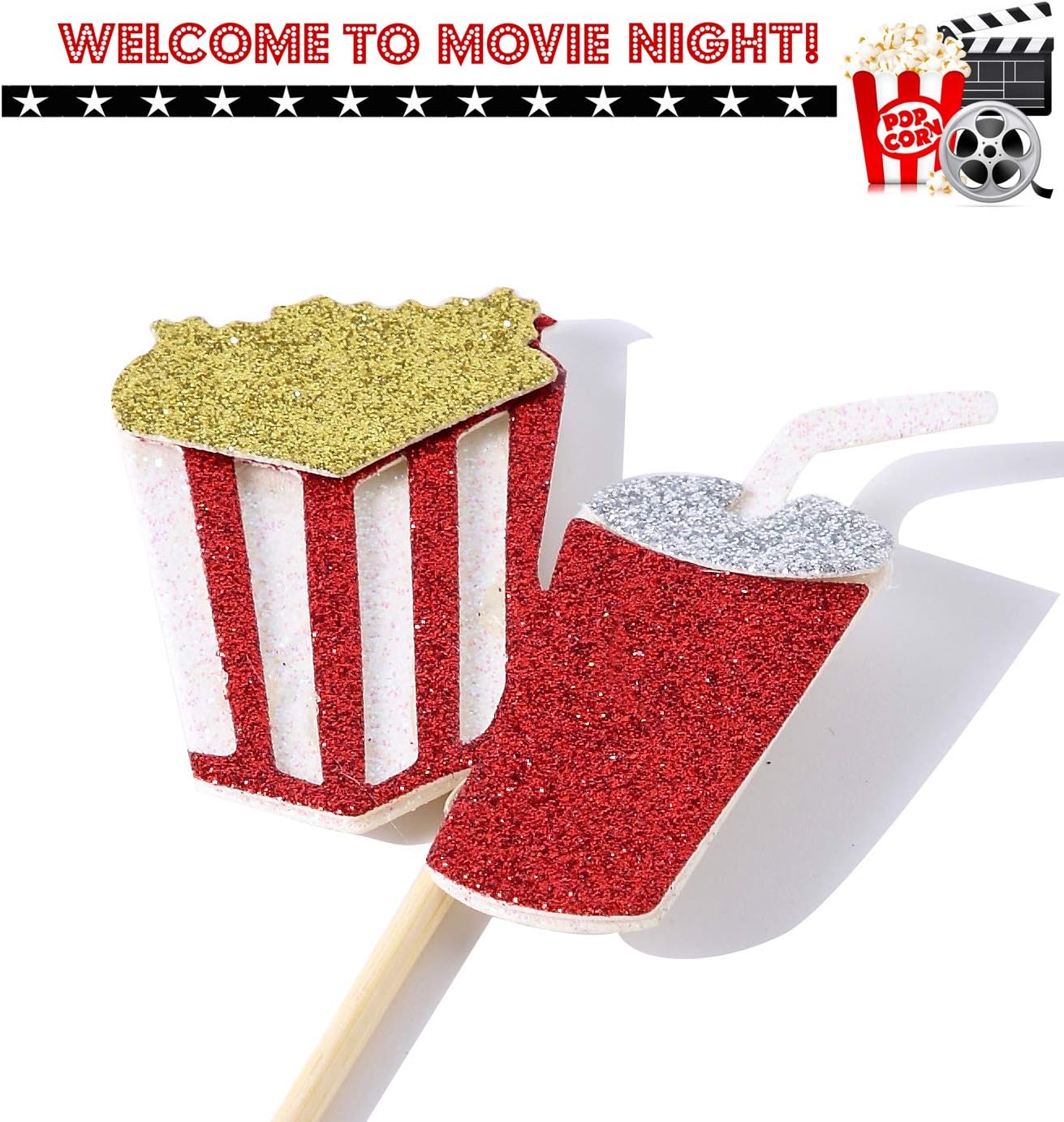 Movie Night Cupcake Toppers Decoration Pack of 24 Glitter Cake Toppers for Movie Theme Birthday Party Baby Shower Supplies - Image 5