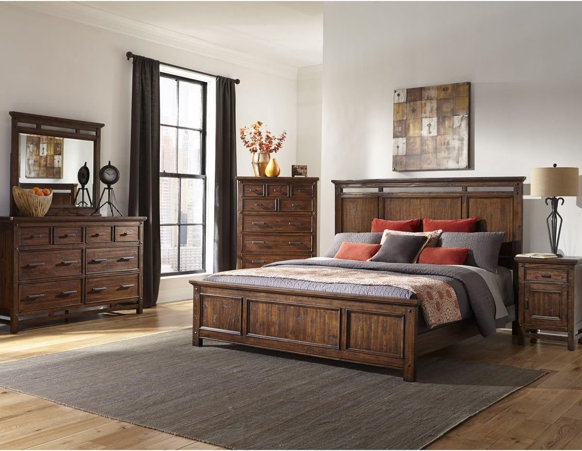 Intercon Wolf Creek Rustic Vintage Acacia Panel Bed Set Queen