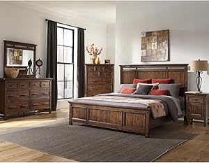 Intercon Wolf Creek Rustic Vintage Acacia Panel Bed Set Queen