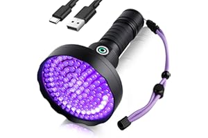 Grace Marci Rechargeable UV Flashlight,128 Led 395nm Black Light, Pet Urine & Stain Detector for Dog/Cat, Bed Bugs, Curing Resin, Durable and Long Lasting
