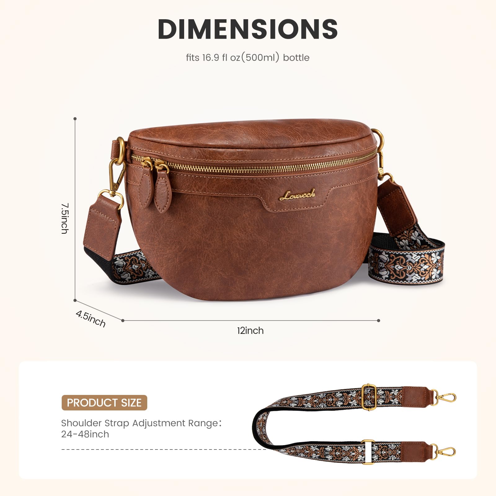 LOVEVOOK Fanny Packs for Women Cross Body, Vegan Leather Belt Bag for Women, Waterproof Sling Purse Fashion Waist Pack Designer Chest Bum Bag with Boho Style Strap