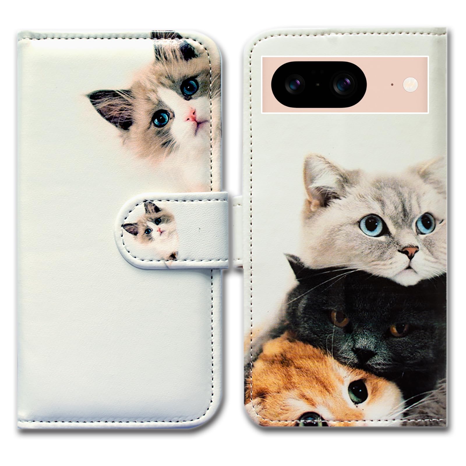 Bcov Pixel 8 Case,Cute Brown Cat Leather Flip Phone Case Wallet Cover with Card Slot Holder Kickstand For Google Pixel 8