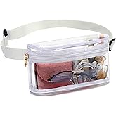 Clear Fanny Pack, Stadium Approved Clear Belt Bag for Women, Waterproof Transparent Waist Bag for Sports, Travel, Concerts (White)