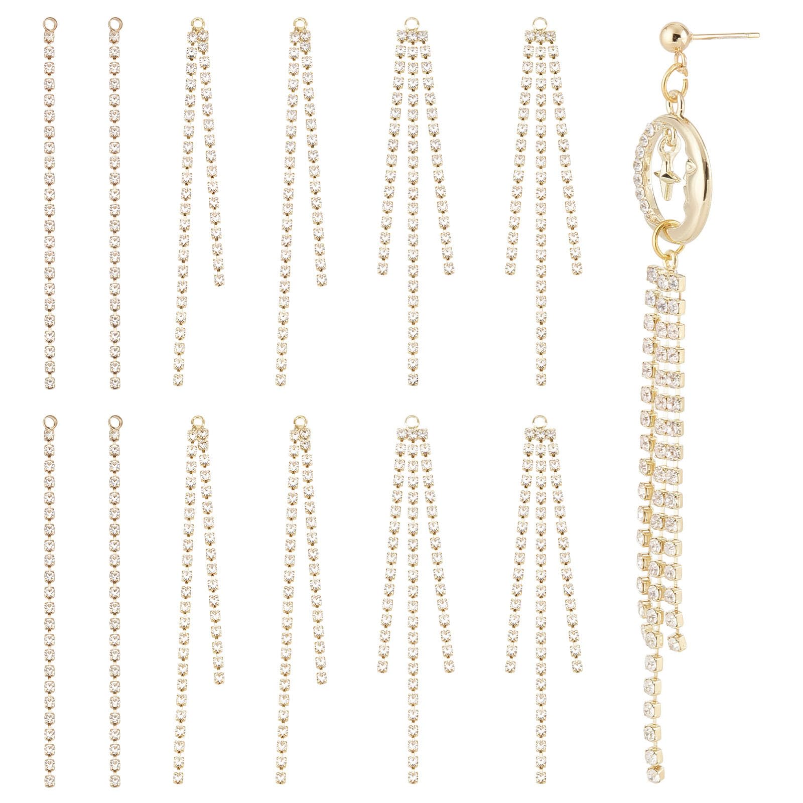 SUNNYCLUE 1 Box 24Pcs 3 Style Tassel Earring Charms Chain Tassel Earrings Set Dangle Chains Earring Rhinestones Tassels Charms for jewellery Making Accessories Women Adults DIY Drop Earrings Crafts