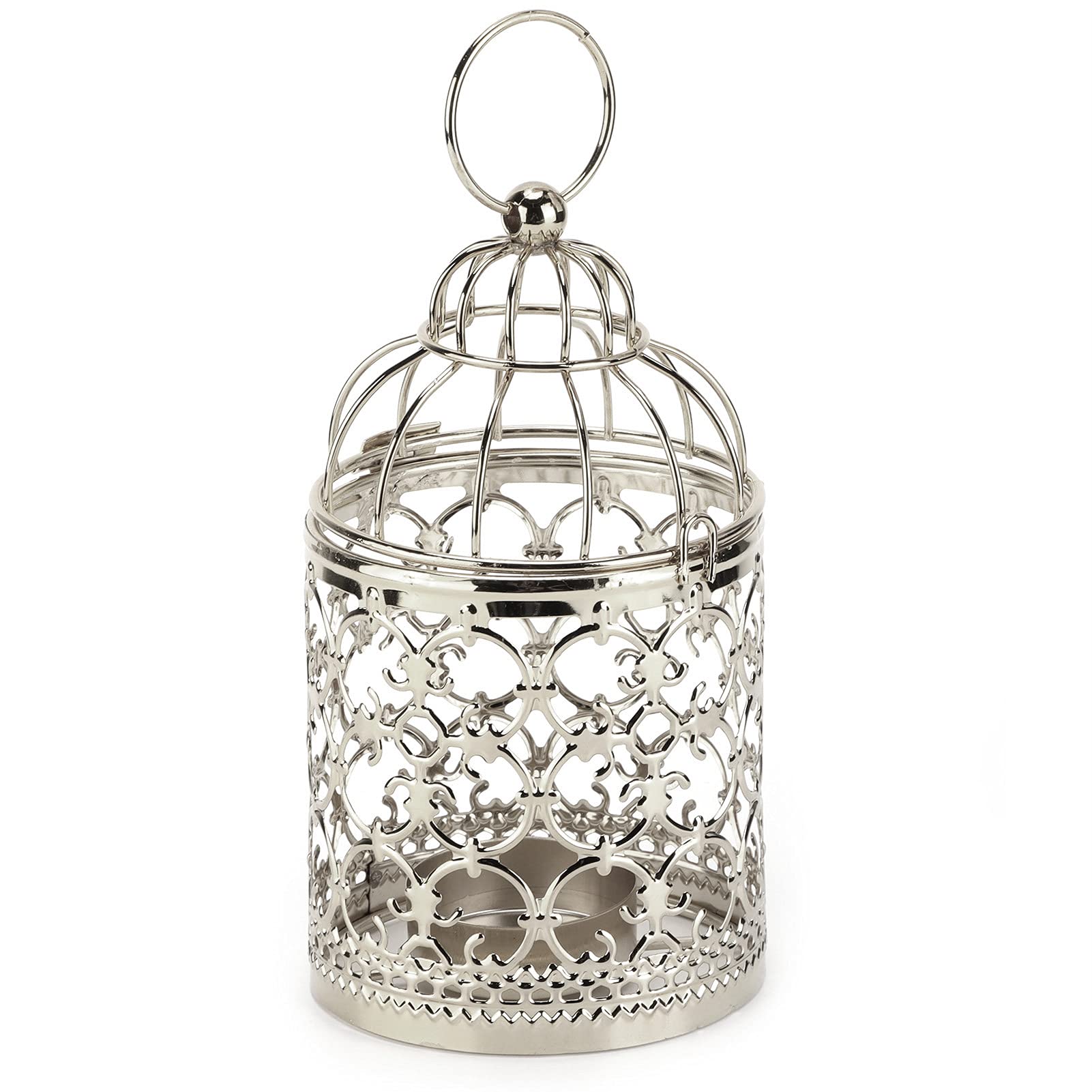 Decorative Candle Lanterns Small Metal Candle Stick Holder Hanging Birdcage Vintage Decorative Centerpieces of Wedding Party Christmas(Silver)
