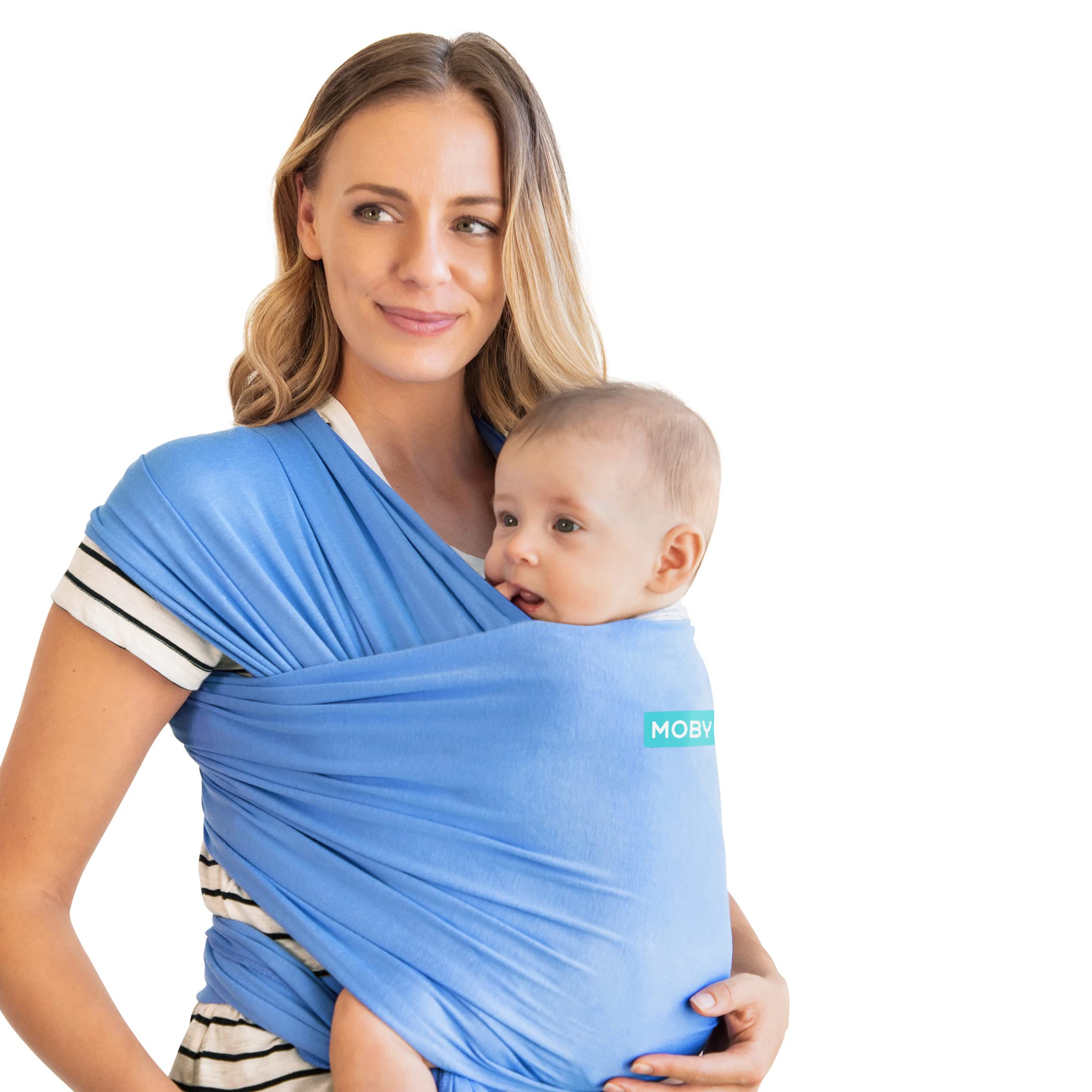 Moby Baby Wrap Carrier Evolution by Petunia Pickle Bottom for Newborn to Toddlers (8-33 lbs), Hands-Free Design, Adjustable for All Body Types (Cornflower)