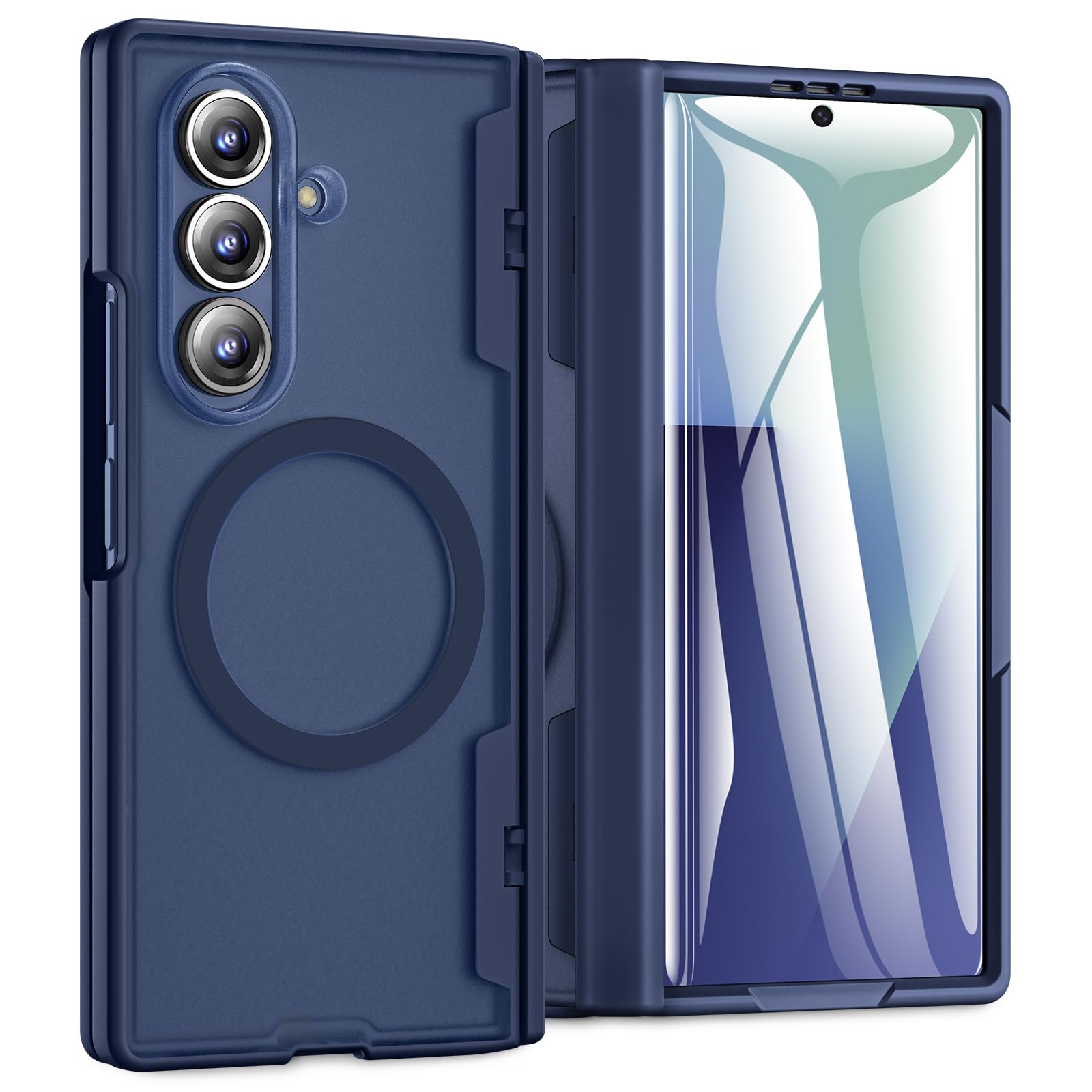 Photo 1 of for Samsung Galaxy Z Fold 7 Case [Compatible with MagSafe] [Hinge Protection] [Built-in HD Screen Protector] Translucent Hard Shockproof Magnet Phone Cover for Zfold 7 - Blue