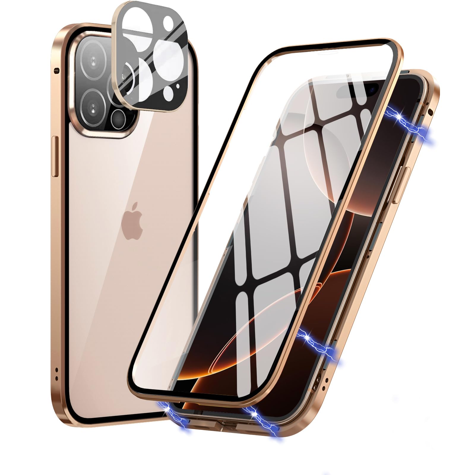 MIMGOAL Case for iPhone 16 Pro Max, Magnetic Adsorption Metal Bumper with Front and Back Transparent Tempered Glass Flip Cover 360 Degree Full Body Case for iPhone 16 Pro Max 6.9", Desert Titanium