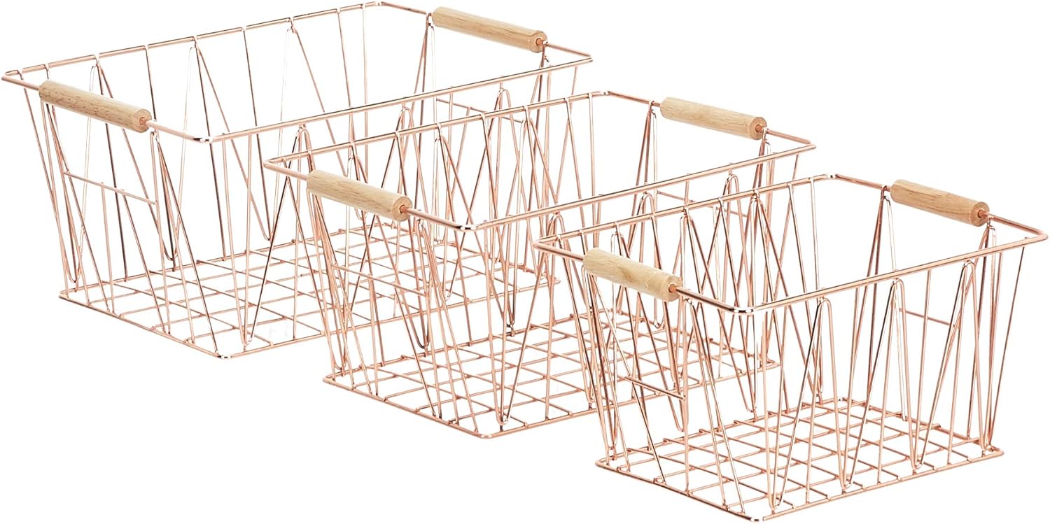 Amazon Basics Wire Storage Baskets Set of 3, Copper BigaMart