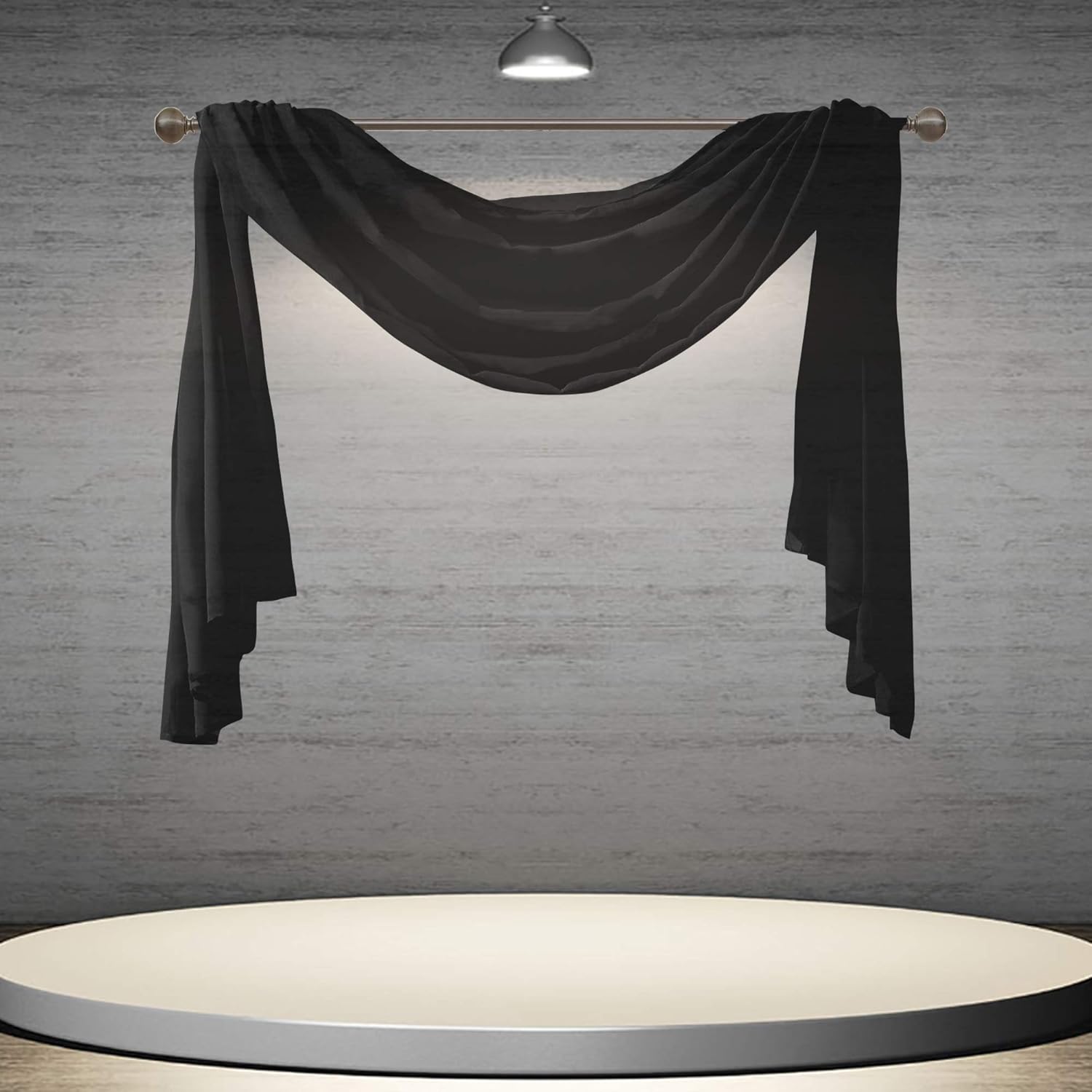 DONREN Luxury Soft Sheer Curtains Scarf for Windows - Semi Voile Window Scarf Valance,52 Inches Wide by 144 Inches Long (1 Panel,Jet Black)