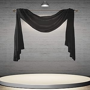 DONREN Luxury Soft Sheer Curtains Scarf for Windows - Semi Voile Window Scarf Valance,52 Inches Wide by 144 Inches Long (1 Panel,Jet Black)