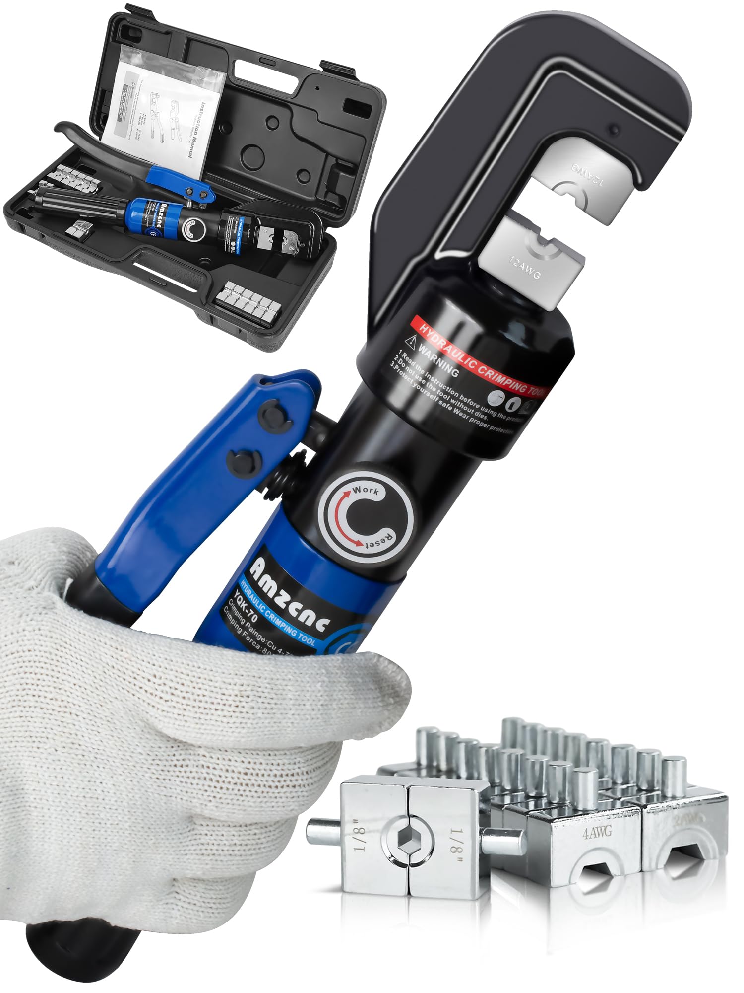 AMZCNC 8 Tons Hydraulic Crimping Pliers 4-70 mm² Pliers Cable Lug Pliers with 9 Pairs of Dies (Crimp Pliers (4-70 mm²))