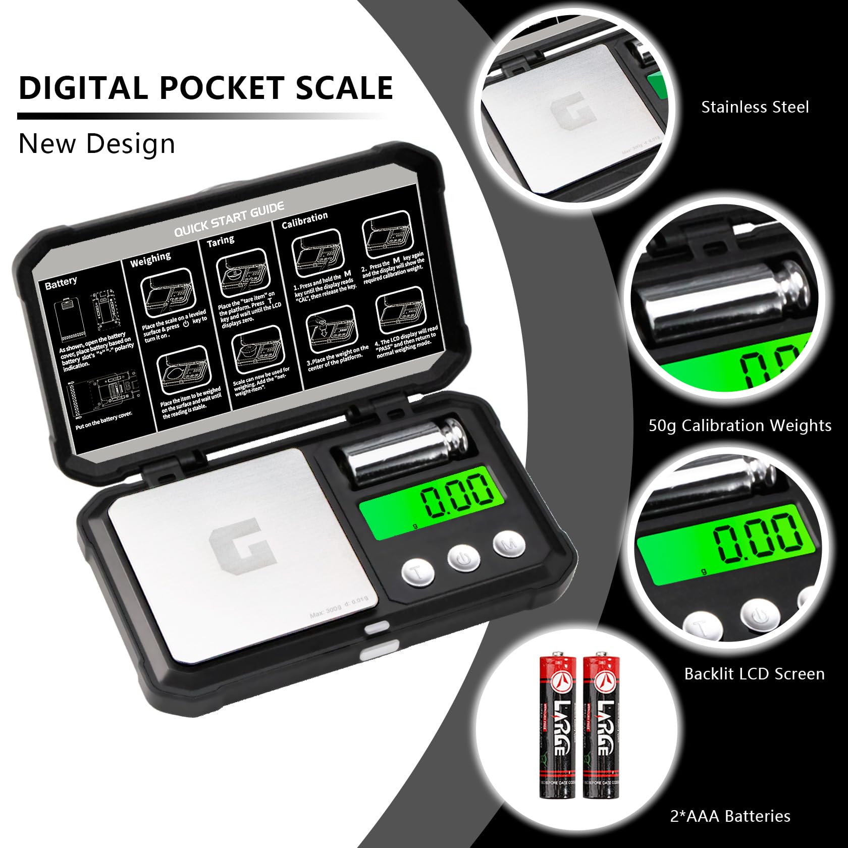 GRAM PRES Digitale Taschen-Gramm-Waage 300g x 0,01g Genauigkeit 2