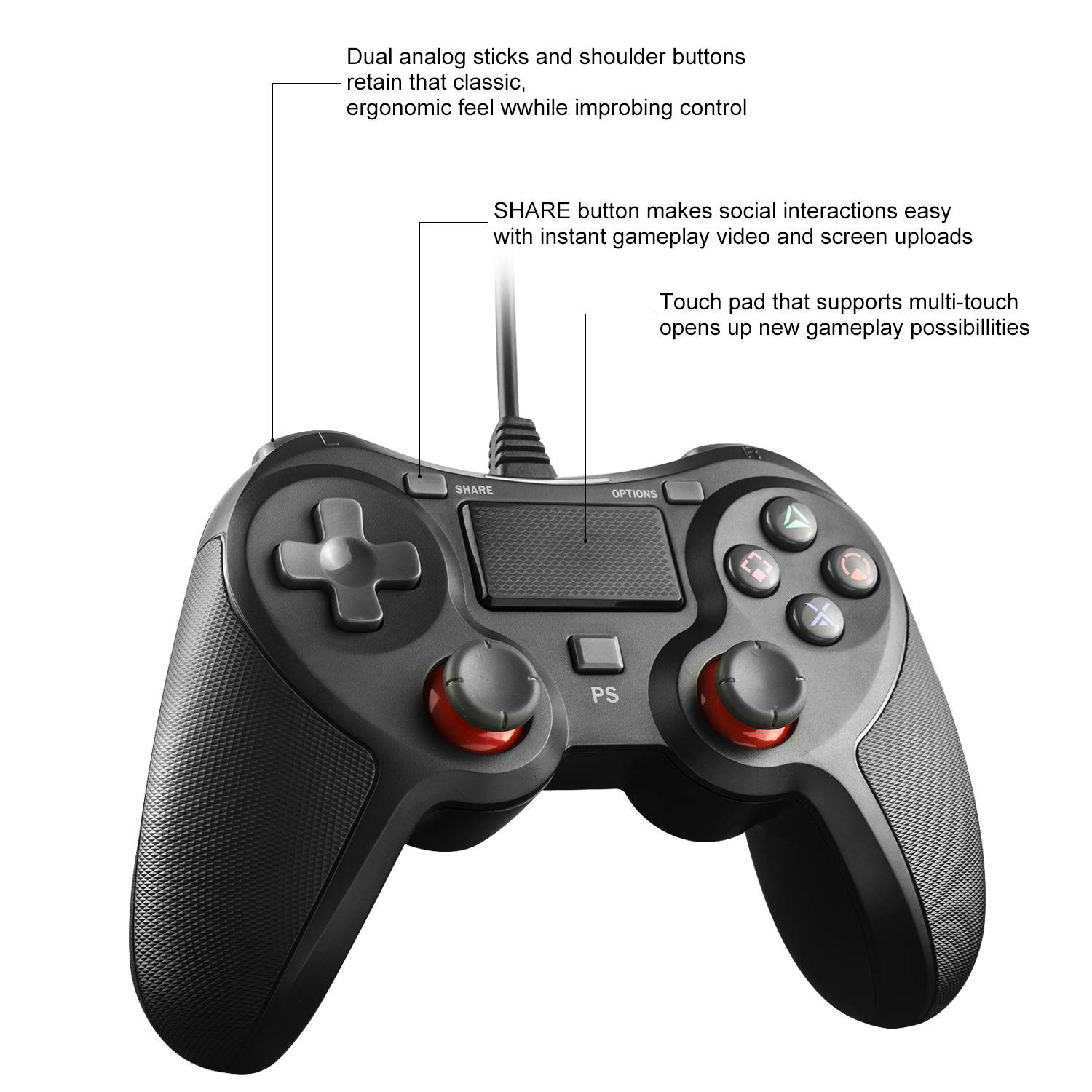 Cypin PS4 Wired Controller for Playstation 4, Dual Vibration USB Wired