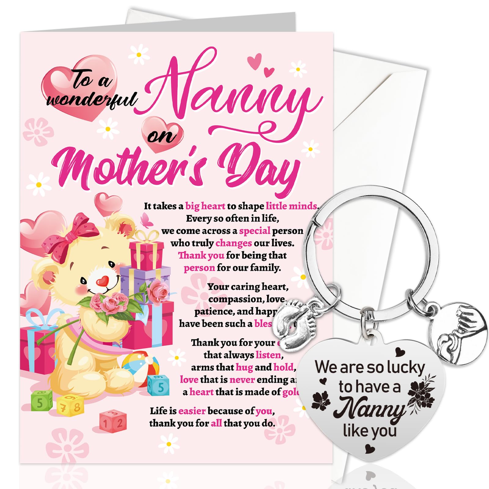 HOWAF Nanny Mothers Day Card, Happy Mother's Day Card for Nanny, Mothers Day Cards for Nanny, Mothers Day Card Nanny, Mothers Day Keyring Best Nanny Keyring Nanny Gifts Mothers Day Gifts for Nanny