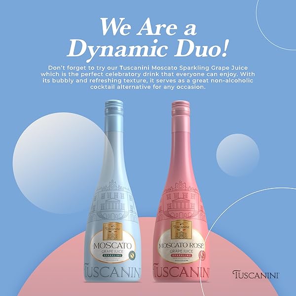 TUSCANINI ITALIAN MOSCATO ROSE SPARKLING GRAPE JUICE, 25.3OZ (2 PACK) | NON ALCOHOLIC SPARKLING JUICE | VALENTINES DAY GIFT | ELEGANT CHAMPAGNE BOTTLE | IMPORTED FROM ITALY | GREAT FOR MOCKTAILS | KOSHER