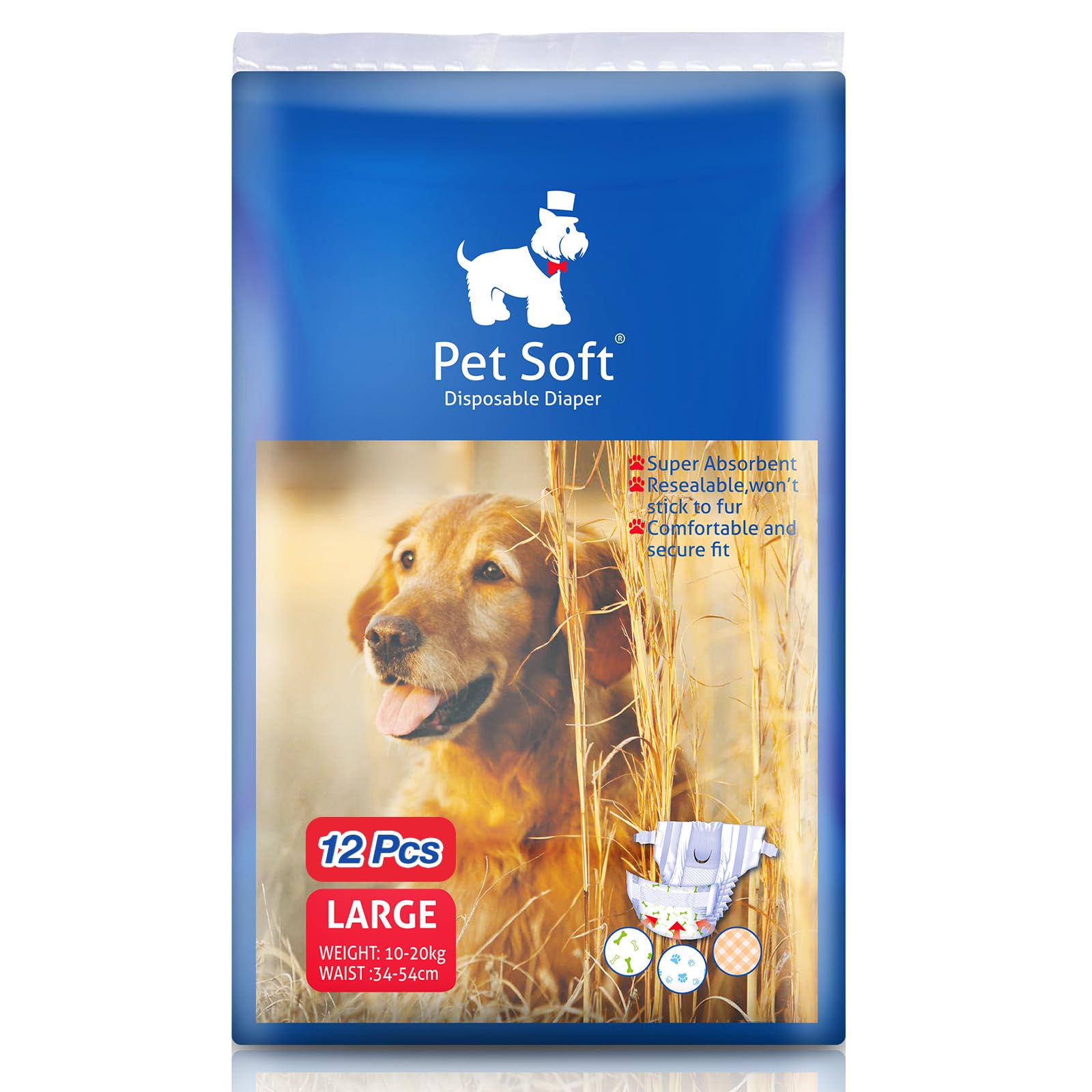Pet Soft Disposable Dog Puppy Nappies Female Large 12 Count - Super Absorbent Dog Doggy Cat Diapers