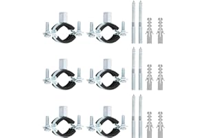 uxcell 6 Pcs Adjustable Pipe Bracket Clamp, 1" (25mm) Wall/Ceiling Mount Split Ring Pipe Hanger, Galvanized Iron, Silver + Bl