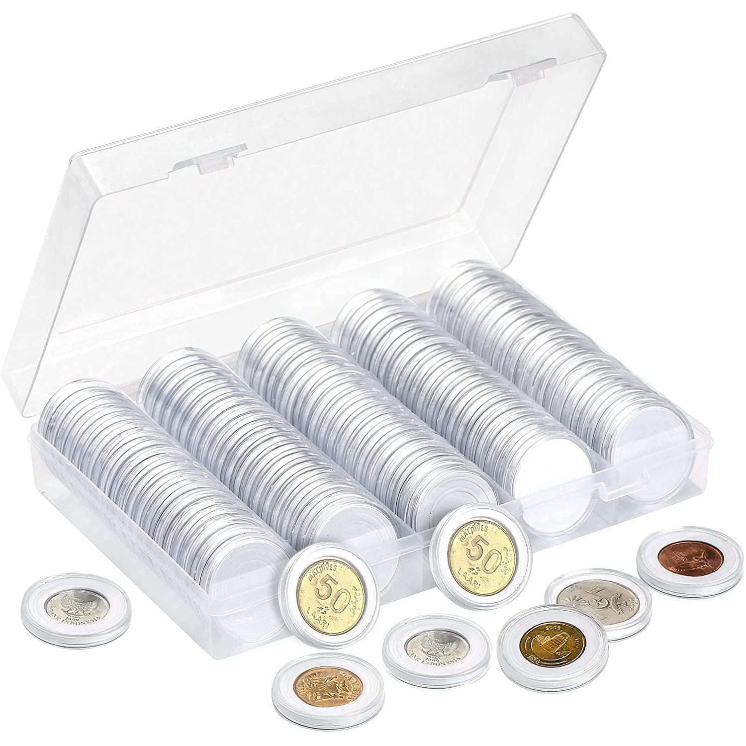 Abnaok 30 mm Coin Capsules, 100 Pieces Plastic Coin Holder Case Capsules Container for Coin Collection Supplies