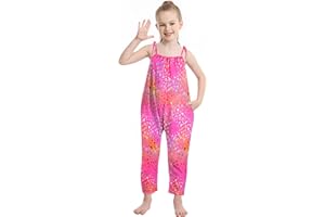 Alikhonf Girls Jumpsuit Sleeveless Spaghetti Strap Romper Loose Kids Summer Outfits with Pocket