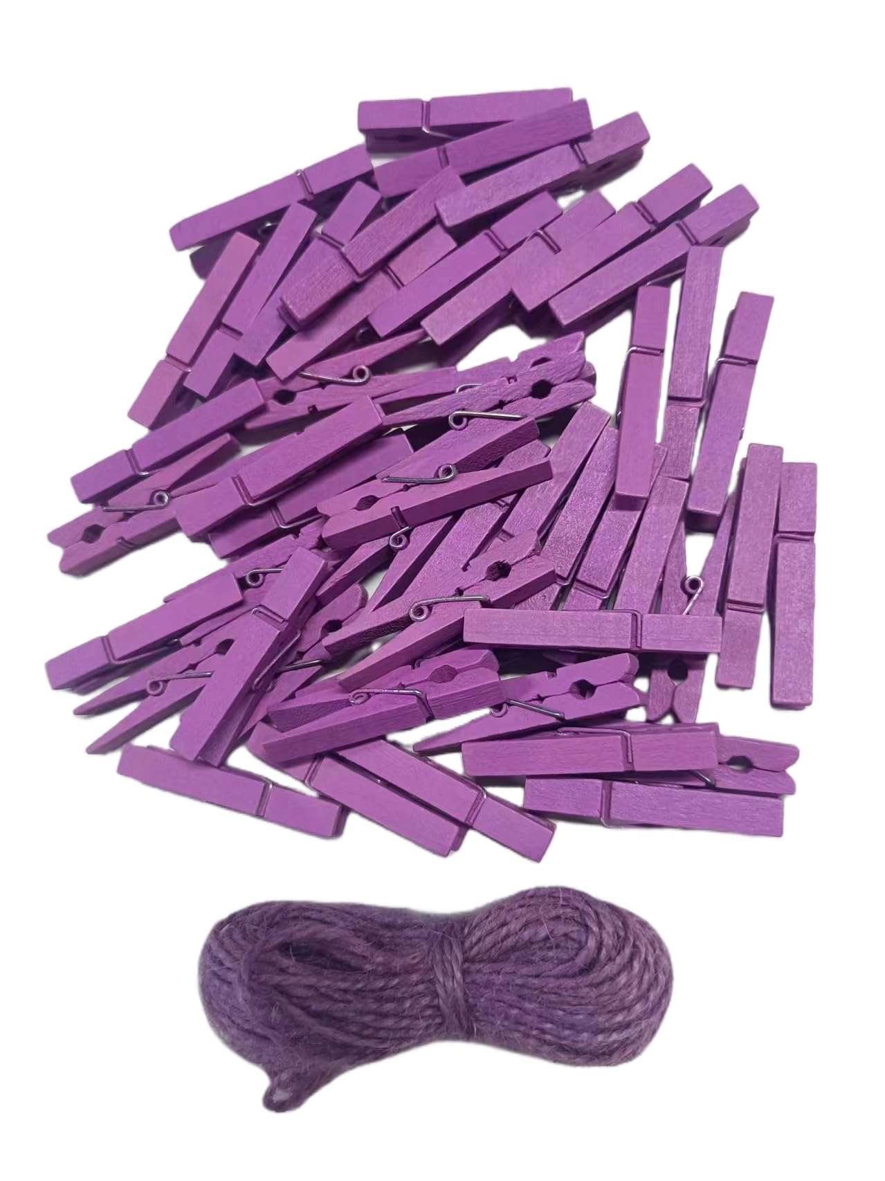 Photo 1 of 1.9" Small Wooden Clothes Pins Baby Shower Light Purple Mini Clips Photo Holder Hanging Crafts Clothespin Pack 50 with Clothesline