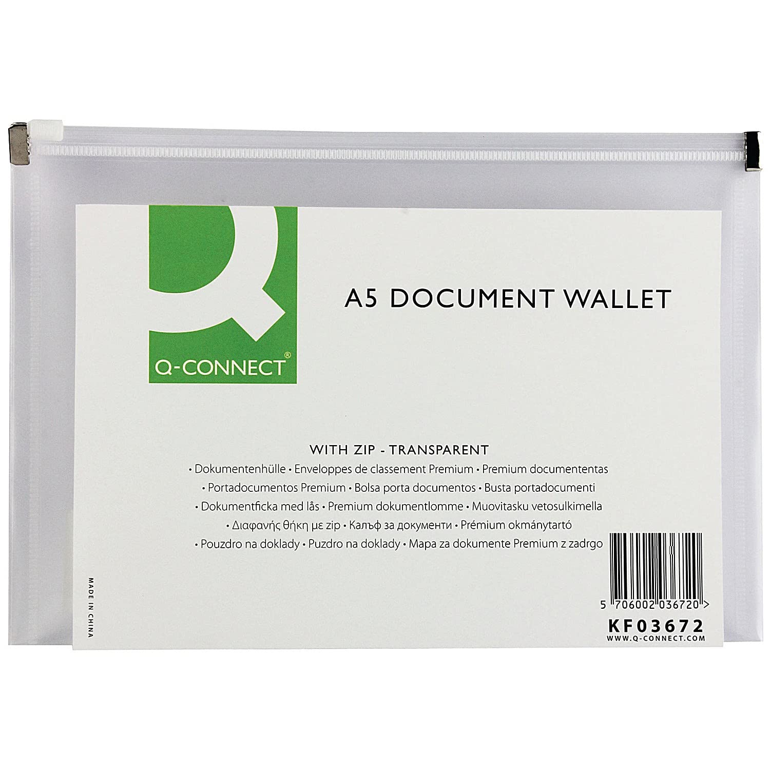 Q-Connect Document Zip Wallet A5 Transparent (Pack of 10)