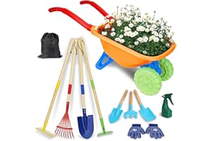 Demolike Kids Gardening Tools Set, Gardening Set for Kids, Outdoor Backyard Farm Digging Toys with Wheelbarrow Shovel, Rake, Trowel, Fork, Birthday Gifts for Boys Girls Age 3+