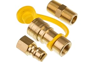 [100% Solid Brass] BlueStars 3/8 Inch Natural Gas Quick Connect Fittings - LP Gas Propane Hose Quick Disconnect Kit 3/8'' Mal