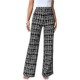RoseSeek Women's Plus Size Plaid Print Tweed Pants High Waisted Straight Leg Elegant Long Trousers