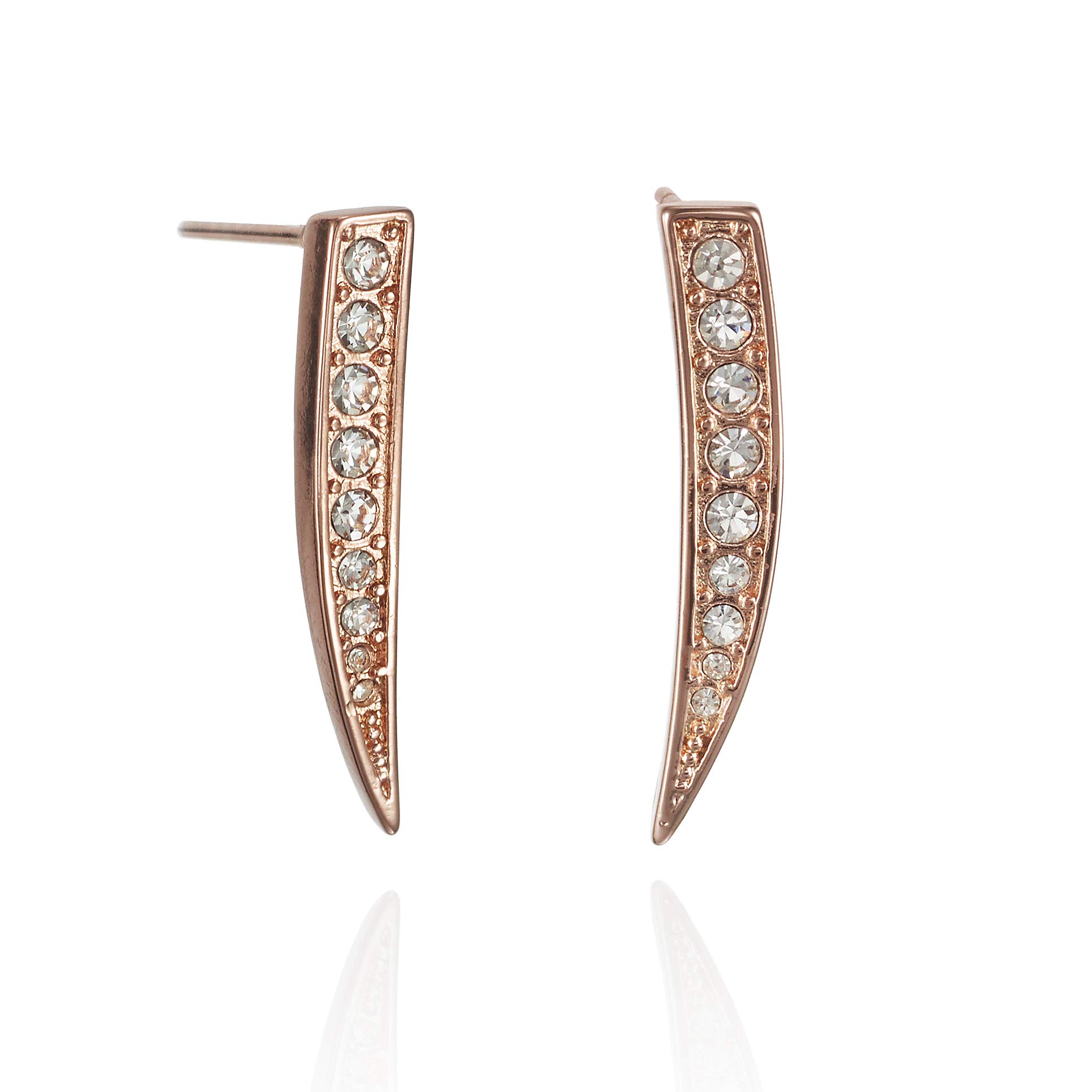 Namana Spear Stud Earrings. 18 Carat Rose Gold Plated or Fine Silver Colour Spear Studs with Cubic Zirconia. Stud Earrings for Women (Rose Gold, 18ct Gold Plated Base Metal)