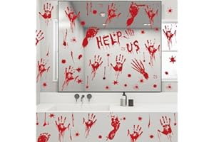 AKEROCK Reusable Static Halloween Window Clings, Scary Halloween Decorations - Bloody Handprint Footprint Stickers for Window Bathroom Mirror Wall Decals - 12 Sheets Horror Halloween Party Decorations