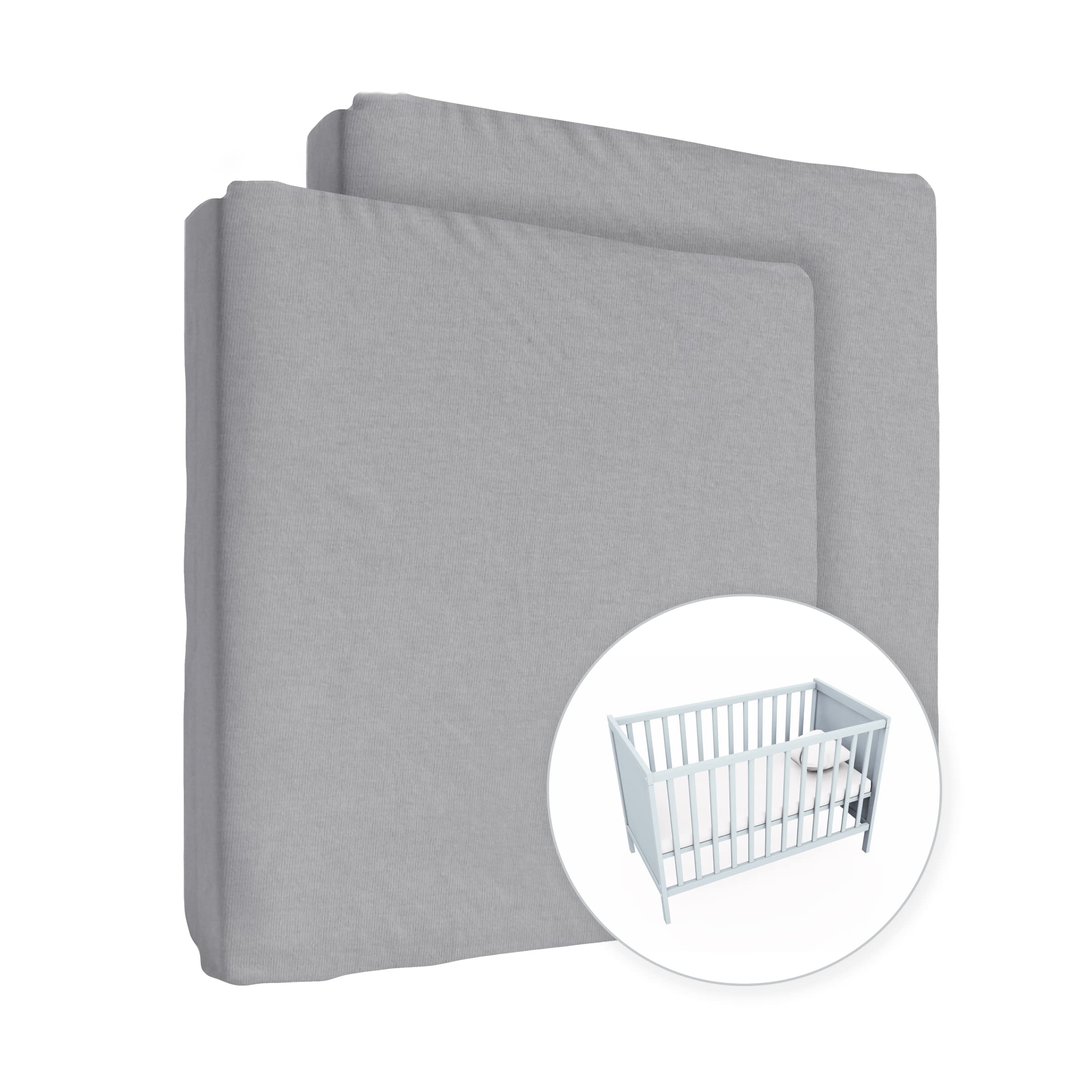 2X Jersey 100% Cotton Fitted Sheet for 140 x 70 cm Toddler Baby Cot Bed Mattress (Grey)