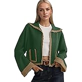 Ardrem Women Scallop Collar Cardigan Sweaters Color Block Bell Sleeve Open Front Knit Cardigan Fall Sweater with Pockets