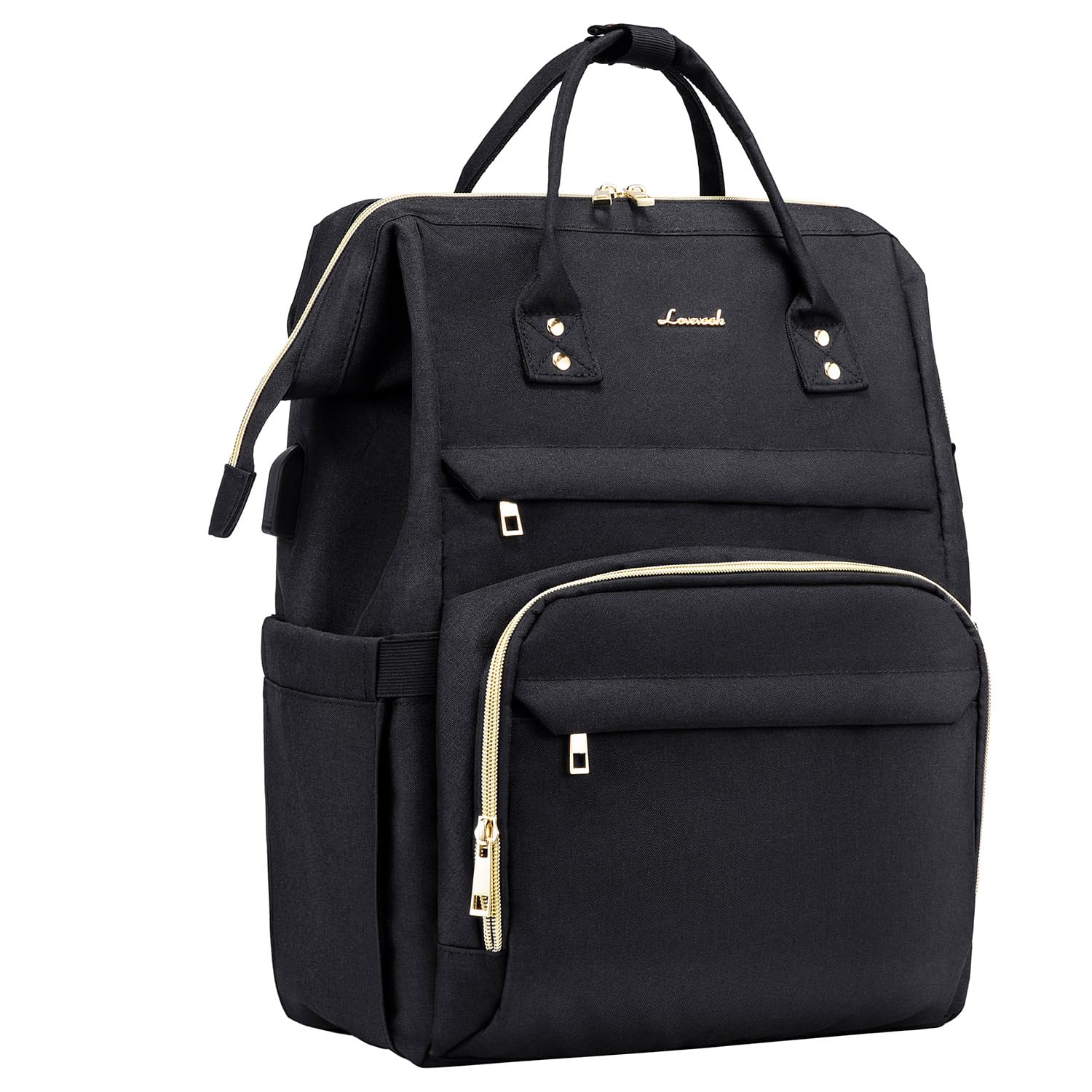 LOVEVOOK Laptop Backpack Womens, Large Travel Casual Daypack Waterproof Bag with USB Charging Port, fits 15.6 for Women Work School Business College Rucksack, Black