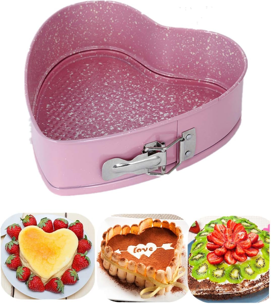 8.5" Pink Heart Springform Cake Pan Cheesecake Pan Nonstick Bakeware Pan, Heart Shaped Baking Pan with Removable Bottom, Cake Mold for Baker: Kitchen & Dining